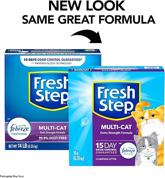 Fresh Step Multi-Cat Clumping Cat Litter | Long-Lasting Odor Control with Febreze | 14 Lbs