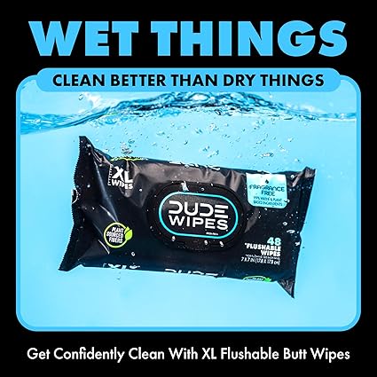 DUDE Wipes Flushable Wet Wipes | Unscented 6 Pack, 288 Extra Large.