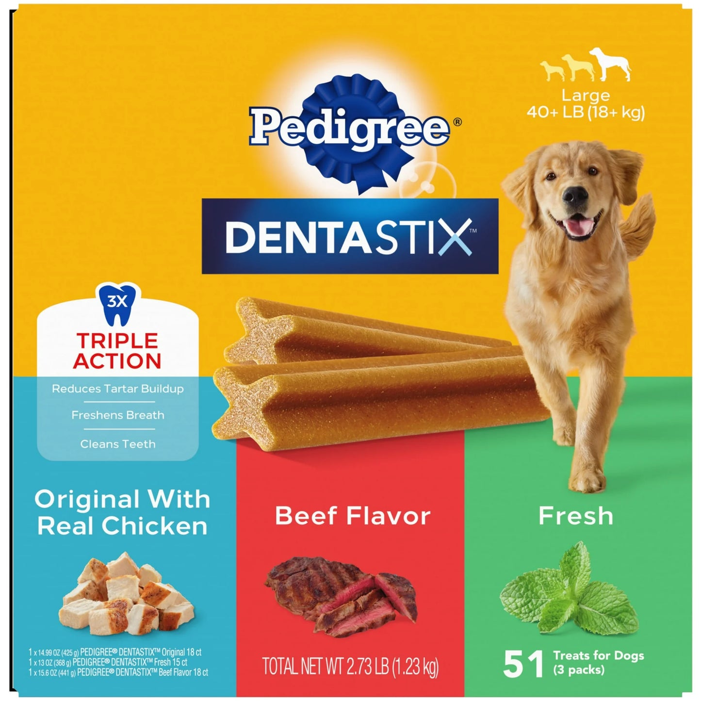 Pedigree Dentastix Large Breed Dog Treats | Variety Pack | 2.73 lb Bag, 51 Dental Chews.