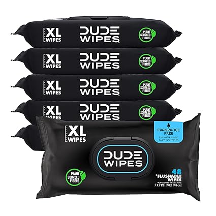 DUDE Wipes Flushable Wet Wipes | Unscented 6 Pack, 288 Extra Large.
