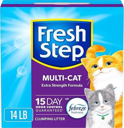 Fresh Step Multi-Cat Clumping Cat Litter | Long-Lasting Odor Control with Febreze | 14 Lbs