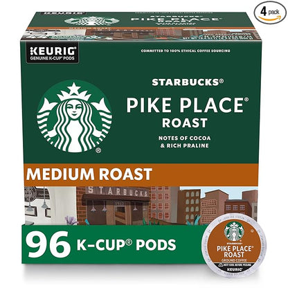 Starbucks Pike Place Roast K-Cup Coffee Pods – Medium Roast, 100% Arabica, 96 Count