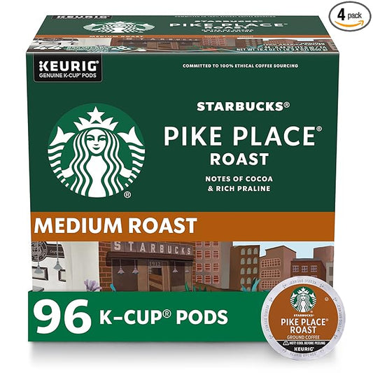 Starbucks Pike Place Roast K-Cup Coffee Pods – Medium Roast, 100% Arabica, 96 Count