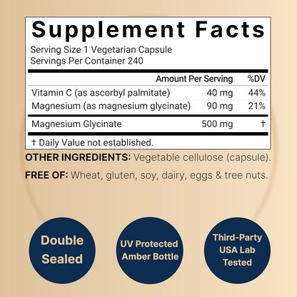 Naturebell Pure Magnesium Glycinate 240 Veggie Capsules, 500mg