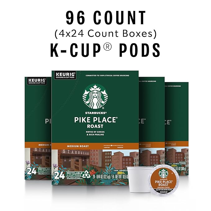 Starbucks Pike Place Roast K-Cup Coffee Pods – Medium Roast, 100% Arabica, 96 Count