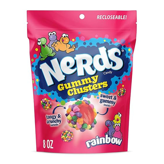 NERDS Gummy Clusters Candy | Rainbow Crunchy & Chewy Gummy | 8 oz Bag.