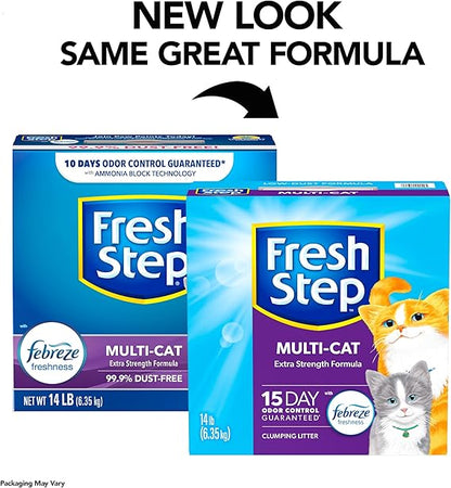 Fresh Step Multi-Cat Clumping Cat Litter | Long-Lasting Odor Control with Febreze | 14 Lbs