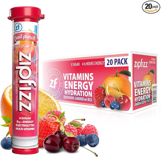Zipfizz Energy Drink Powder, Fruit Punch – 20 Pack