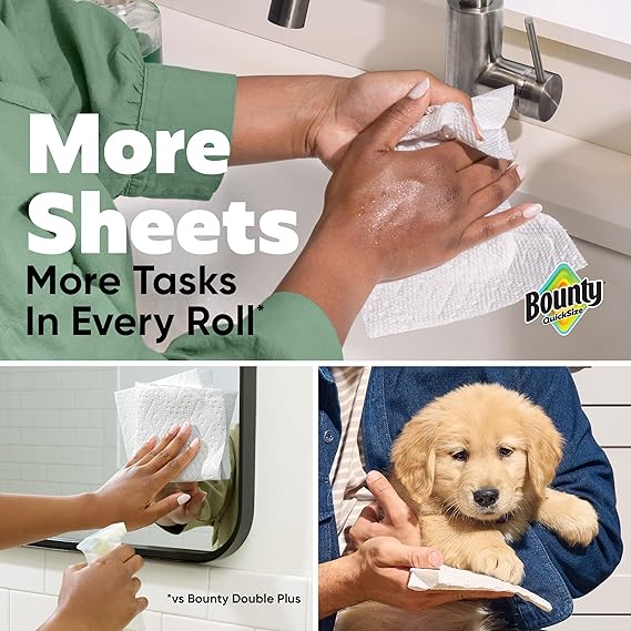 Bounty Quick Size Paper Towels – White, 8 Family Rolls = 20 Regular Rolls.