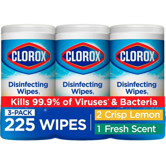 Clorox Disinfecting Wipes 75 Count 225 Wipes, Pack of 3 (Package May Vary).