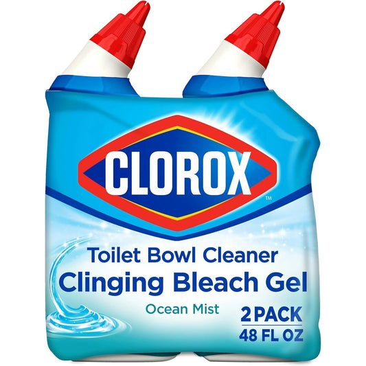 Clorox Toilet Bowl Cleaner, Clinging Bleach Gel, Ocean Mist - 24 Ounces, Pack of 2.