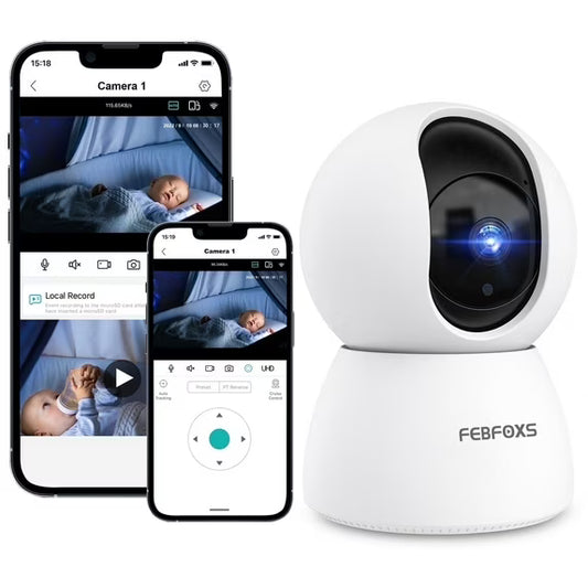 FEBFOXS 2K Baby Monitor Indoor Security Camera for Home Security.