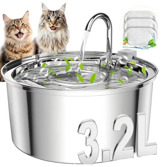 FWMB 3.2L/108oz Cat Water Fountain Premium Stainless Steel with 3 Filters.