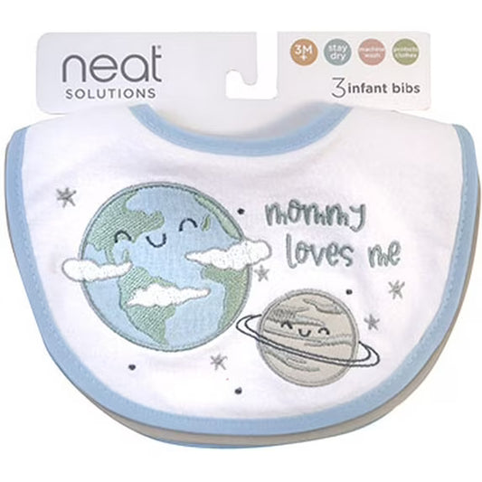 Neat Solutions 3 Pack Boy Print & Solid Infant Milk Bibs.