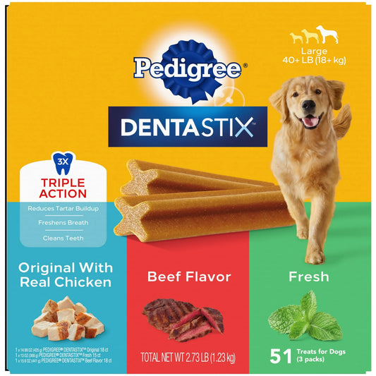 Pedigree Dentastix Large Breed Dog Treats | Variety Pack | 2.73 lb Bag, 51 Dental Chews.