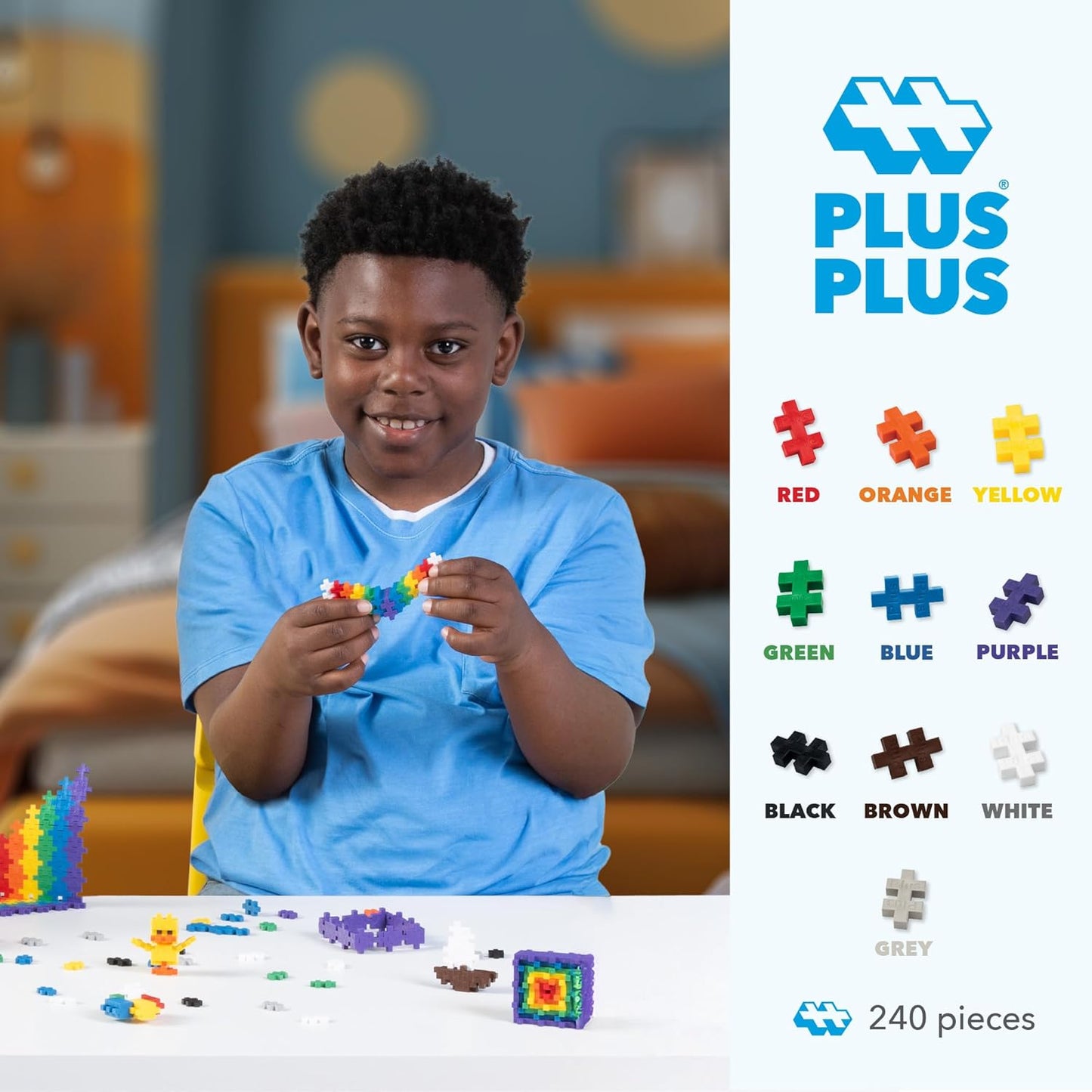 Plus-Plus 240-Piece Interlocking Building Blocks for Kids, Open-Ended STEM Construction Toys, Mini Classroom Manipulatives