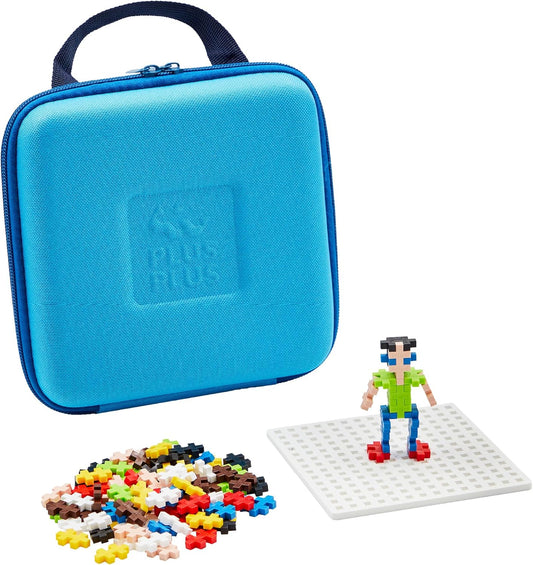 Plus-Plus Travel Case Building Set, 100 Mini Interlocking Blocks + Baseplate, Open-Ended 3D STEM Toy for Kids – Basic Mix