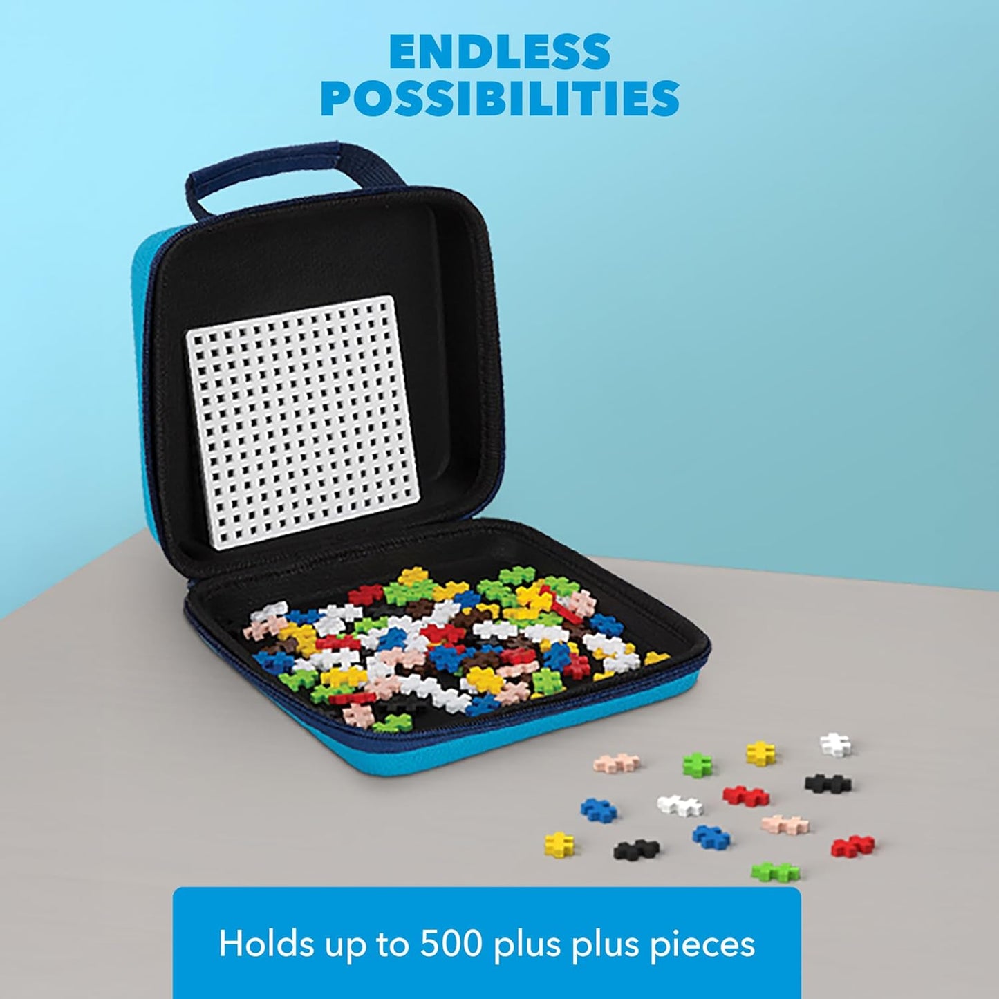 Plus-Plus Travel Case Building Set, 100 Mini Interlocking Blocks + Baseplate, Open-Ended 3D STEM Toy for Kids – Basic Mix