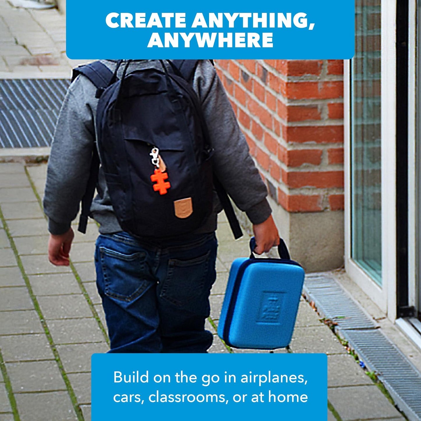 Plus-Plus Travel Case Building Set, 100 Mini Interlocking Blocks + Baseplate, Open-Ended 3D STEM Toy for Kids – Basic Mix