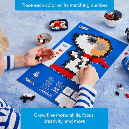 Plus-Plus Puzzle by Number – Flying Ace Peanuts Edition, 275-Piece Interlocking Mini Blocks, 2D STEM Puzzle Toy for Kids