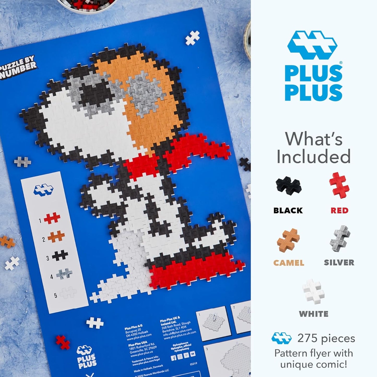 Plus-Plus Puzzle by Number – Flying Ace Peanuts Edition, 275-Piece Interlocking Mini Blocks, 2D STEM Puzzle Toy for Kids