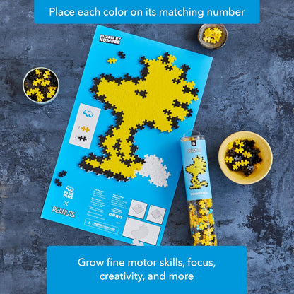 Plus-Plus Puzzle by Number, 275-Piece STEM Mini Building Block Set, 2D Puzzle Activity for Kids, Peanuts Merchandise - Woodstock