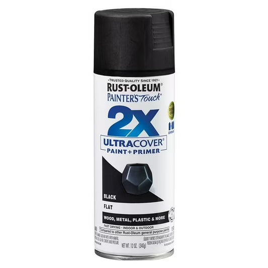 Rust-Oleum Painter’s Touch 2X Ultra Cover Spray Paint | 12 oz Flat Black.