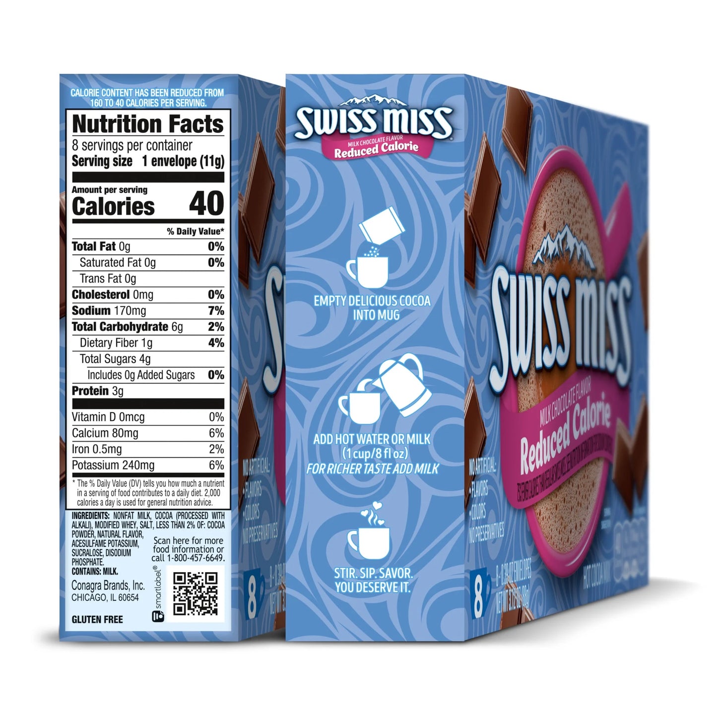 Swiss Miss Reduced Calorie Milk Chocolate Hot Cocoa Mix, 0.39 oz Packets, 8-Count (2 Pack)