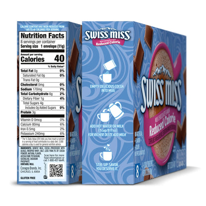 Swiss Miss Reduced Calorie Milk Chocolate Hot Cocoa Mix, 0.39 oz Packets, 8-Count (2 Pack)